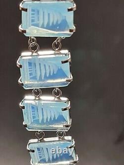 Vintage Japanese Reverse Carve Moonstone Crystal Pagoda S/Silver Bracelet GIFT