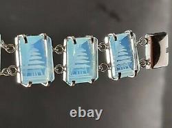 Vintage Japanese Reverse Carve Moonstone Crystal Pagoda S/Silver Bracelet GIFT