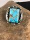 Vintage Native American Indian Sterling Silver Handmade Turquoise Ring 8.5 Gift