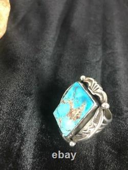 Vintage Native American Indian Sterling Silver Handmade Turquoise Ring 8.5 Gift