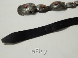 Vintage Navajo Indian Coral And Sterling Silver Concho Belt -btfl Gift
