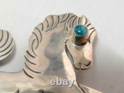 Vintage Navajo Indian Sterling Silver Turquoise Horse Pin Sgnd Xlnt Gift