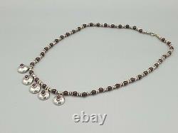 Vintage Retro 925 Sterling silver garnet statement necklace 24g nice gift