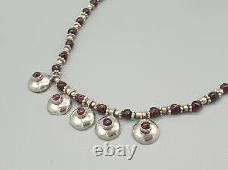 Vintage Retro 925 Sterling silver garnet statement necklace 24g nice gift