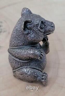 Vintage Silver Box Bear Panda France Branded Jewelry Gift Marked Rare Old 20th