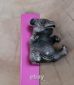 Vintage Silver Box Bear Panda France Branded Jewelry Gift Marked Rare Old 20th