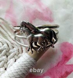 Vintage Sterling Silver Horses 3D Cuff Bracelet Western Navajo Equestrian Gift