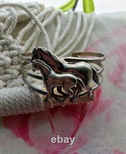 Vintage Sterling Silver Horses 3D Cuff Bracelet Western Navajo Equestrian Gift