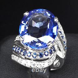 Violet Blue Tanzanite Ring Oval 16 Ct. Sapp 925 Sterling Silver Jewelry Sz 6 Gift