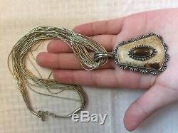 Vtg 60's GiftOld Pawn Navajo Native A Sterling Silver Opal NecklaceFree Ship