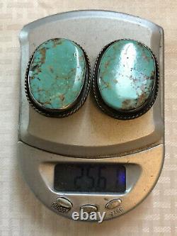 Vtg Dead Pawn Navajo GiftHuge Sterling Silver Royston Green Turquoise Earrings