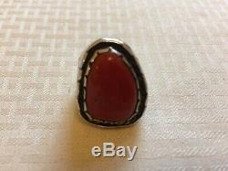 Vtg Old Dead Pawn GiftNavajo N. A. Sterling Silver Red Coral RingSz8Free Ship