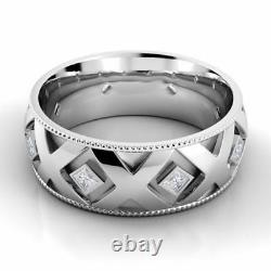 Wedding Band Solid Princess X Style Men's Love Jewelry Gift 935 Argentium Silver