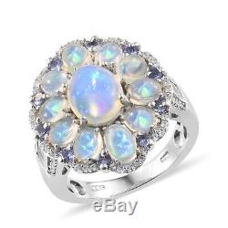 Welo Opal Tanzanite Cluster Ring Sterling Silver Gift Jewelry for Women Size 5