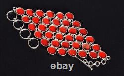 Wide Coral Bracelet 925 Sterling Silver Synthetic Gemstone Jewelry Gift For Men