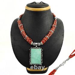 Woman Gift 925 Silver Jewelry Natural Turquoise Coral Bohemian Necklace V44