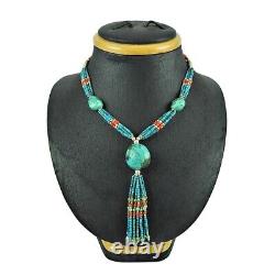 Woman Gift Natural Turquoise Coral Jewelry 925 Silver Beaded Necklace B3