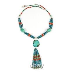 Woman Gift Natural Turquoise Coral Jewelry 925 Silver Beaded Necklace B3