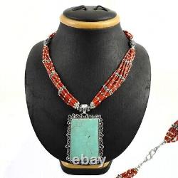 Woman Gift Natural Turquoise Coral Jewelry 925 Silver Boho Necklace A9