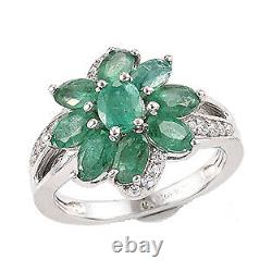 Women 925 Sterling Silver Cluster Ring Jewelry For AAA Emerald Size 8 Ct 6.9