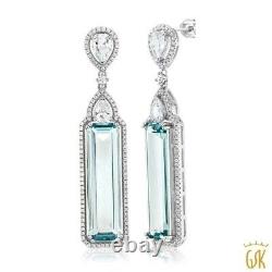 Women Aqua Earrings Dangle Gifting Jewelry 925 Sterling Silver Cubic Zirconia