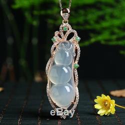Women Jewelry Necklace Pendant Jade Pea Pod Lucky 925 silver 18K Rose Gold GIFT