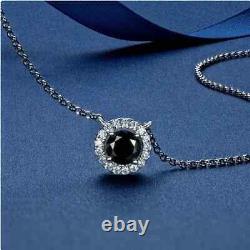 Women's Birthday Halo Necklace Gift 925 Silver Black Lab Created 1 Ct Diamond