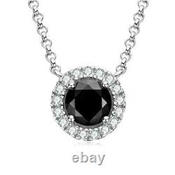 Women's Birthday Halo Necklace Gift 925 Silver Black Lab Created 1 Ct Diamond