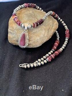 Womens Gift Navajo Pearl Sterling Silver Purple Spiny Necklace Pendant 4702 Sale