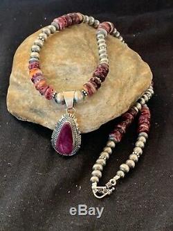 Womens Gift Navajo Pearl Sterling Silver Purple Spiny Necklace Pendant 4702 Sale