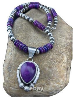 Womens Navajo Indian Purple Sugilite Sterling Silver Necklace Pendant01610 Gift