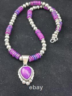 Womens Navajo Indian Purple Sugilite Sterling Silver Necklace Pendant01610 Gift