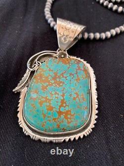 XL Mens Gift Navajo Turquoise#8 Sterling Silver Necklace Pendant 4618