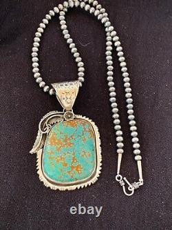 XL Mens Gift Navajo Turquoise#8 Sterling Silver Necklace Pendant 4618