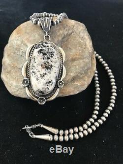 XL Navajo Sterling Silver White Buffalo Turquoise Necklace Pendant Gift 147