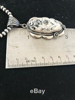 XL Navajo Sterling Silver White Buffalo Turquoise Necklace Pendant Gift 147