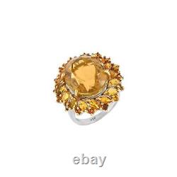 XMAS Gift Natural Oval Marquise Citrine Flower Ring 925 Sterling Silver Jewelry