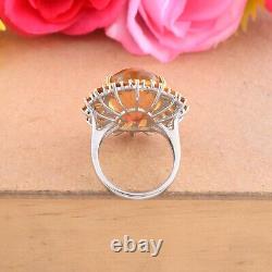 XMAS Gift Natural Oval Marquise Citrine Flower Ring 925 Sterling Silver Jewelry