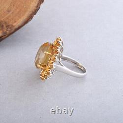 XMAS Gift Natural Oval Marquise Citrine Flower Ring 925 Sterling Silver Jewelry