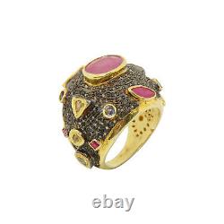 Yellow Gold Plated Victorian Sterling Silver Women Ring Jewelry Size 7 For Gift
