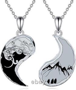 Yin Yang Necklace Sterling Silver Mountain and Sea Couple Jewelry Gift for Women