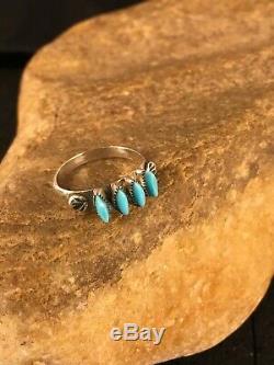 Zuni Blue Turquoise Ring Sterling Silver Sz 7 Gift Needle Point 8781
