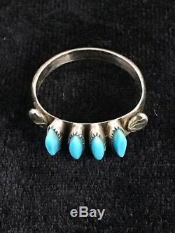 Zuni Blue Turquoise Ring Sterling Silver Sz 7 Gift Needle Point 8781
