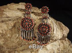 Zuni Needlepoint Coral Cluster and Sterling Silver Earrings Beautiful gift