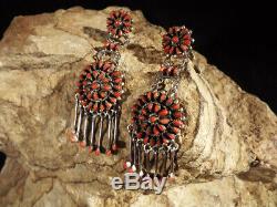 Zuni Needlepoint Coral Cluster and Sterling Silver Earrings Beautiful gift